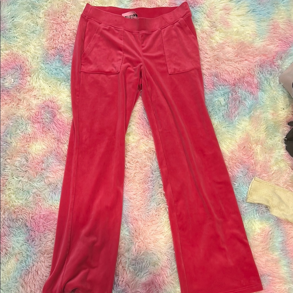 Red Velour Wide-Leg Pants